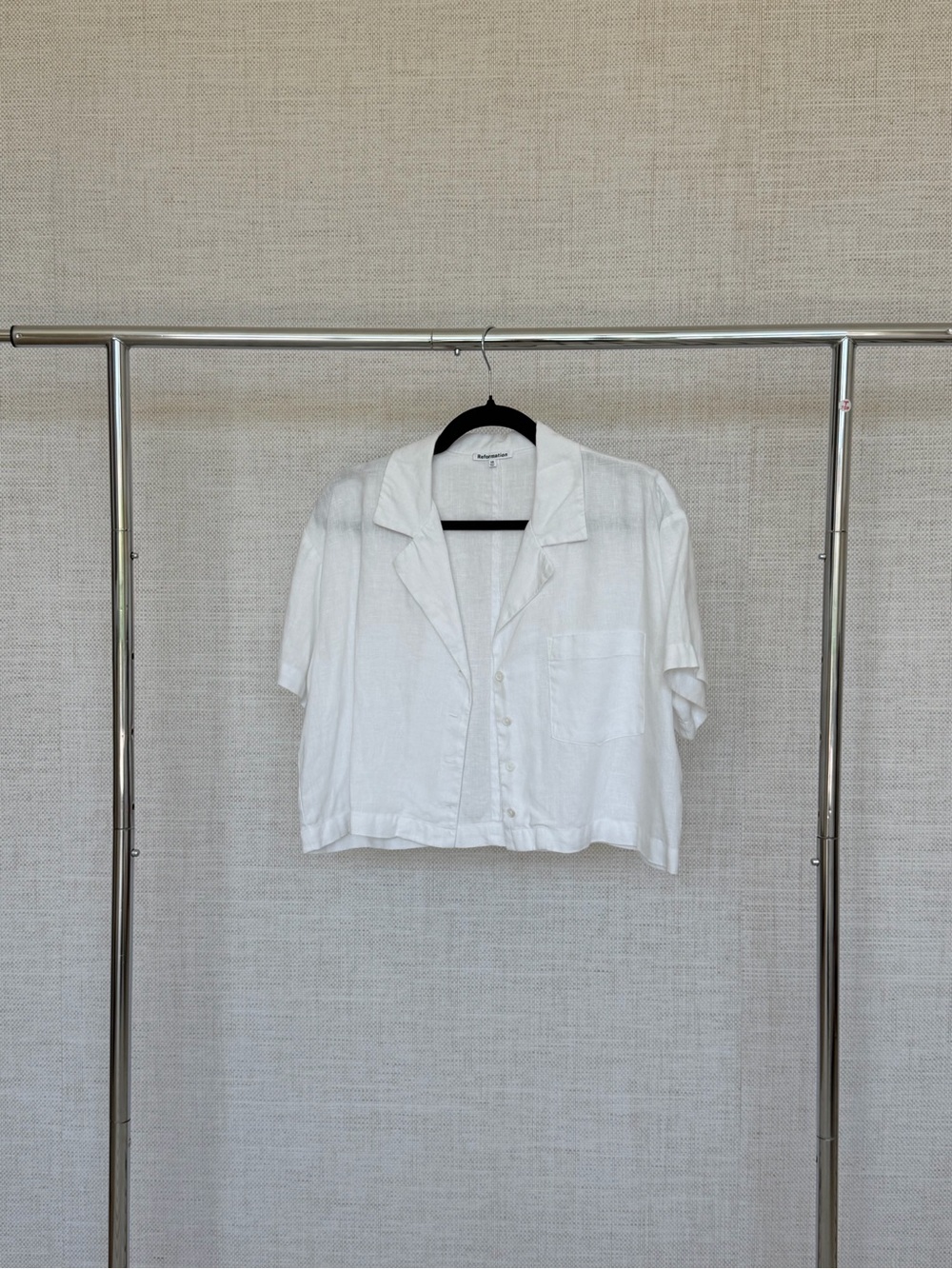 Reformation White Linen-Blend Collared Shirt